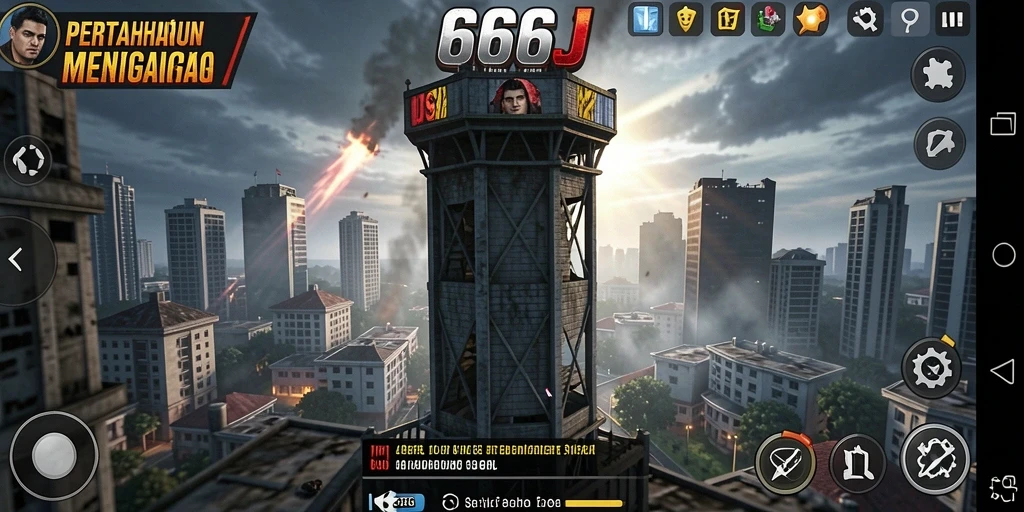 Gameplay seru dalam 666J dengan strategi Tower Defense yang mendebarkan.