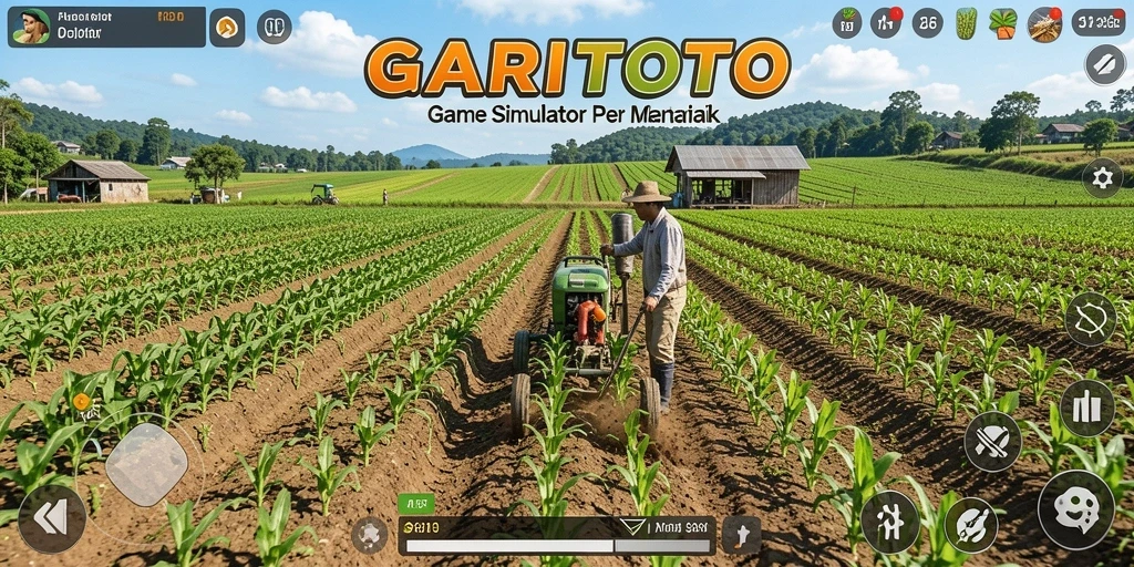 Screenshot gameplay GARITOTO yang menampilkan aktivitas bertani.