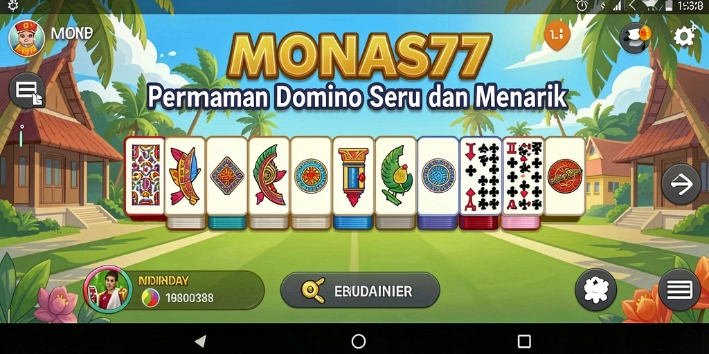 Tampilan gameplay seru dari aplikasi Domino MONAS77.